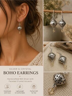 Silver and Crystal Boho Earrings